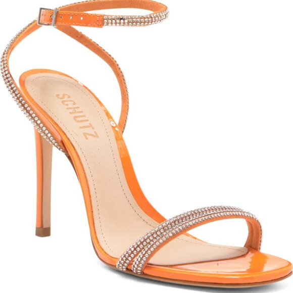 SCHUTZ Altina Glam Sandal NIB New Size 8 Bright Tangerine Orange Crystals - Picture 1 of 7